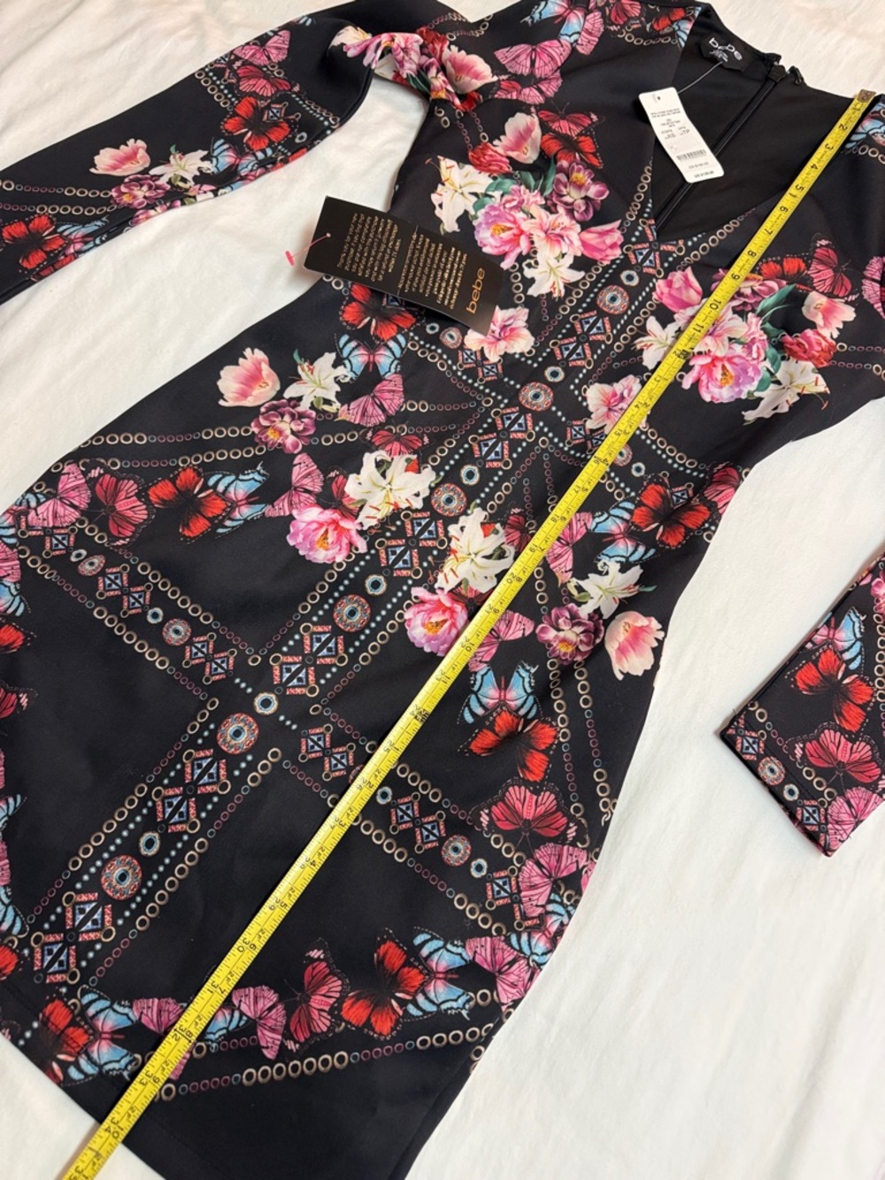 bebe Black Long-Sleeve Floral & Butterfly Bodycon Dress - Picture 6 of 7